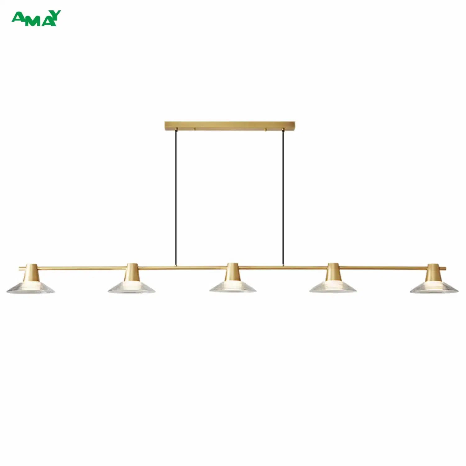 Brass High Illumination Glass Shade 5 Lights LED Linear Lamp Pendant Lighting