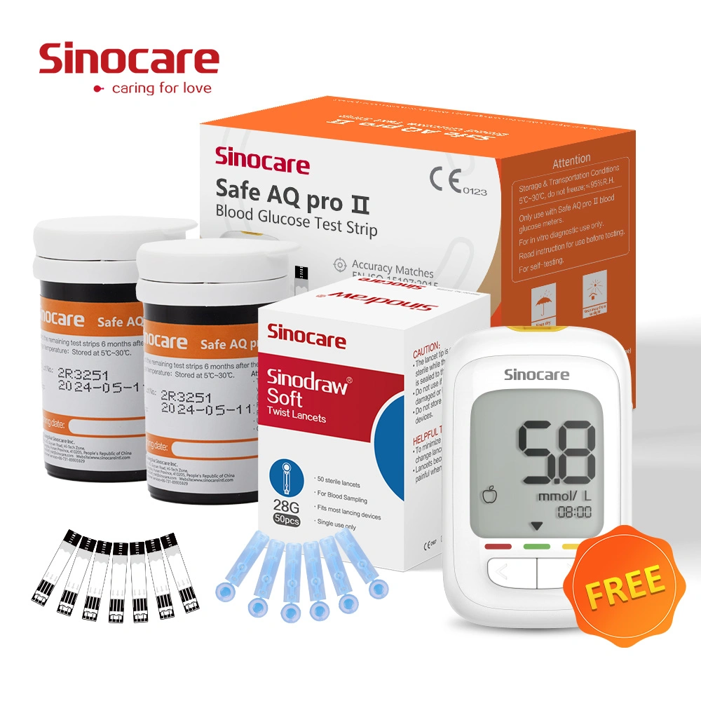 Medidor digital sem Blood Smart Sugar, sem código portátil Sinocare Kit de medidor de glicose com tiras de teste para o Hospital doméstico