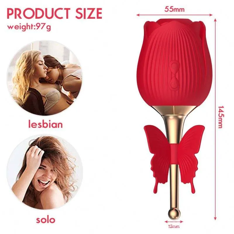 Dual Stimulation Rose Toy Vibrator for Woman