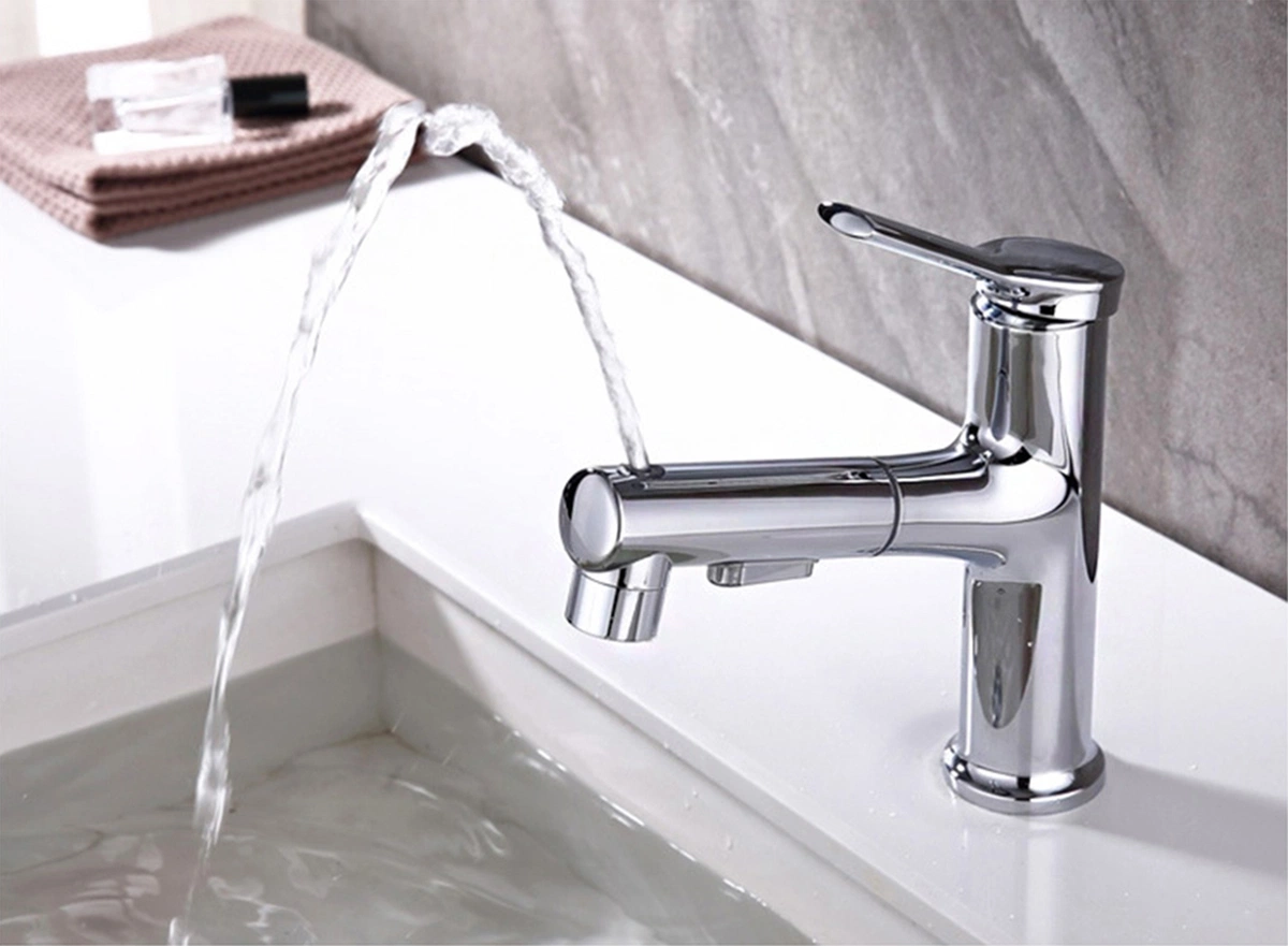 Aquacubic Cupc Certified Brass Body Luxury Chrome Flexible Three Funtion Pull out Bathroom Taps Product