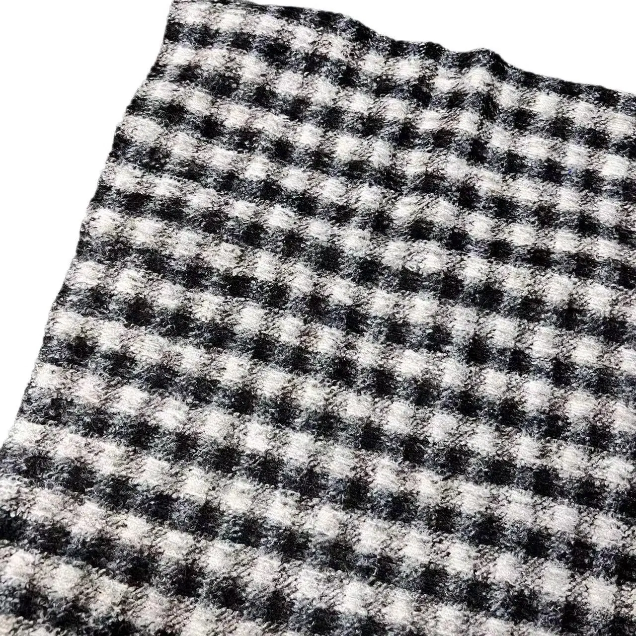 Grey Heather Yarn Dyed Knitted Wool Fabric Plaid Fleece for Oversize Shirts