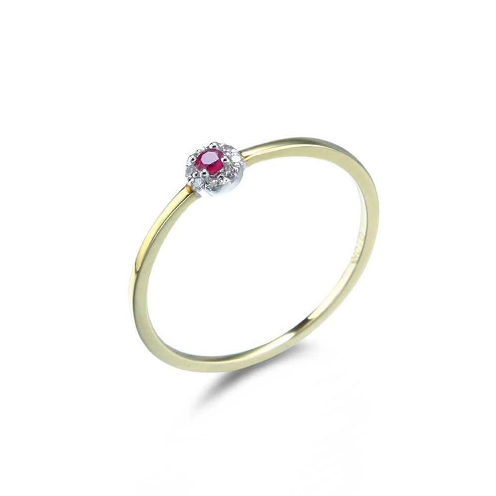 Mejor Marca 9K Solid Gold Gemstone serie disco Gypsophila Ruby Anillo con joyería personalizada 14K 18K