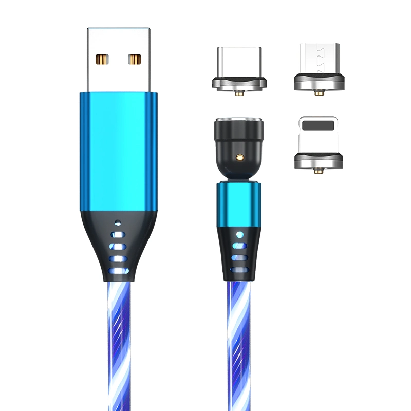 High quality/High cost performance 540 Degree Magnetic Data Cable 3 in 1 LED Light USB Cable for Mobile Phone