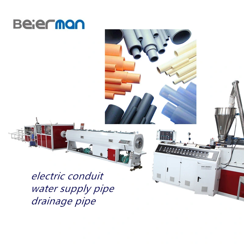 Beierman Price PVC UPVC 150mm-250mm Plastic Water Pipe Conical Twin Screw Extruder Machine Production Line with Pipe Socketing Machine