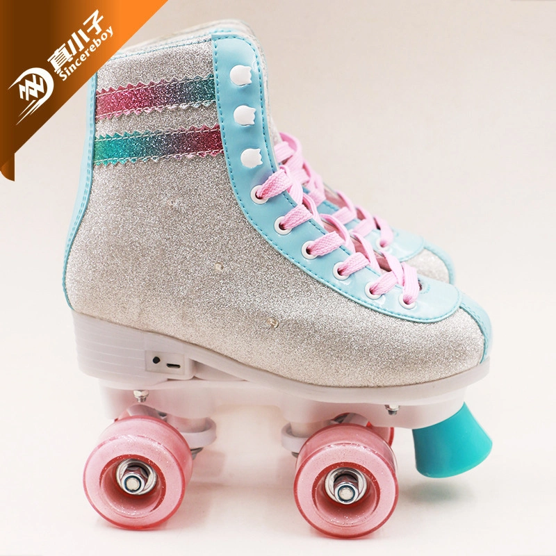 2022 Factory Hot Sale High quality/High cost performance  Two-Row Glitter Flashing Roller Quad Skates Unisex Wheel Skating Shoes for Woman and Man