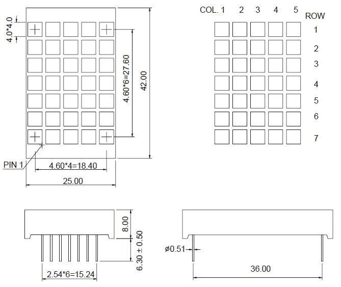 1.2 Inch 5X7 LED Square DOT Matrix with RoHS From Expert Manufacturer