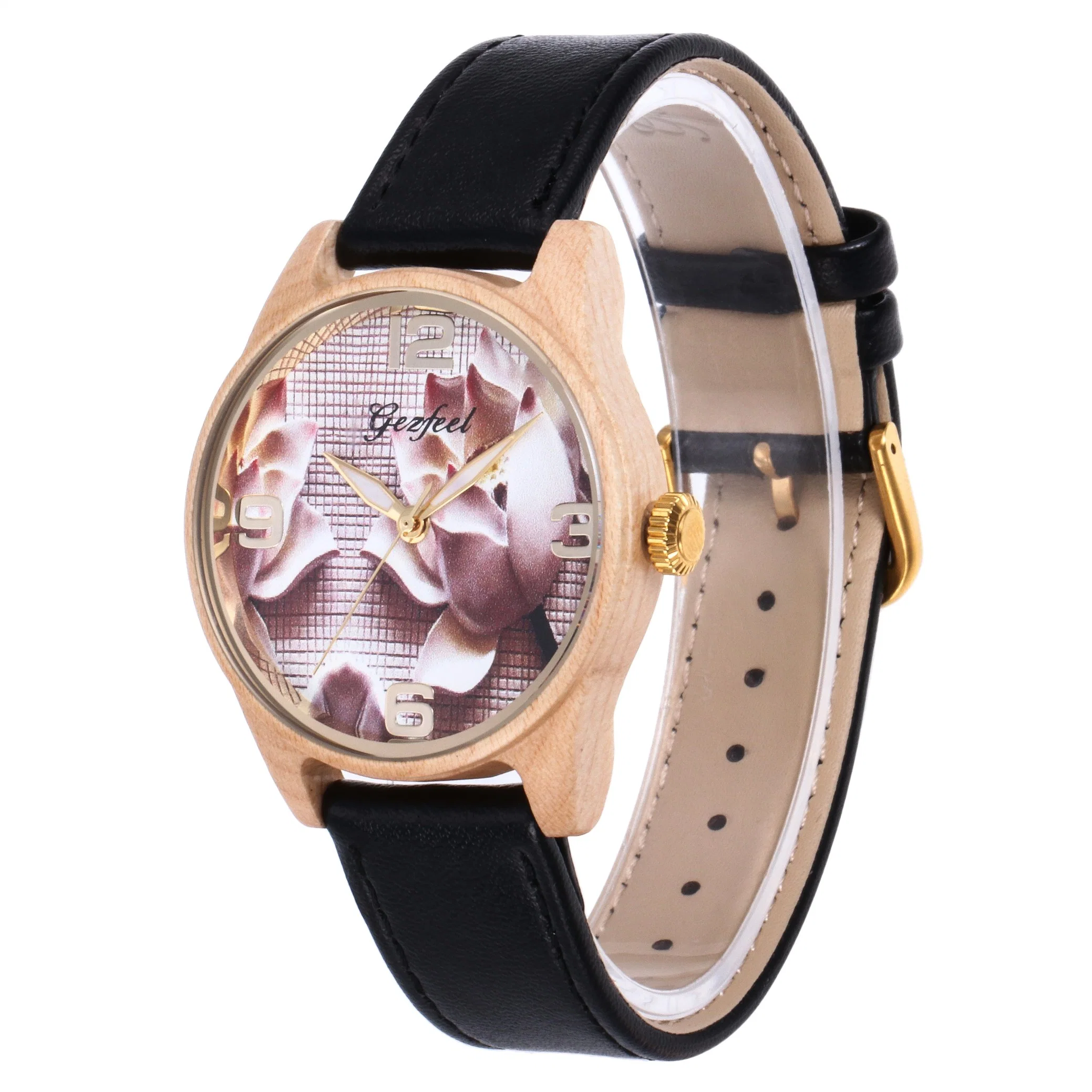 Creative Wood Watch Mens Analog Minimalist Genuine Leather Band Strap Bamboo Nature Wood Wrist Watch