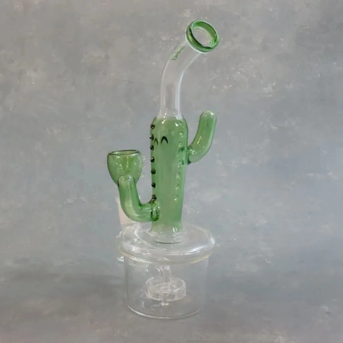 7 Inches Bent Neck Hookah Cactus Shape Glass Pipe with Showerhead Percolator and 14mm Female Joint