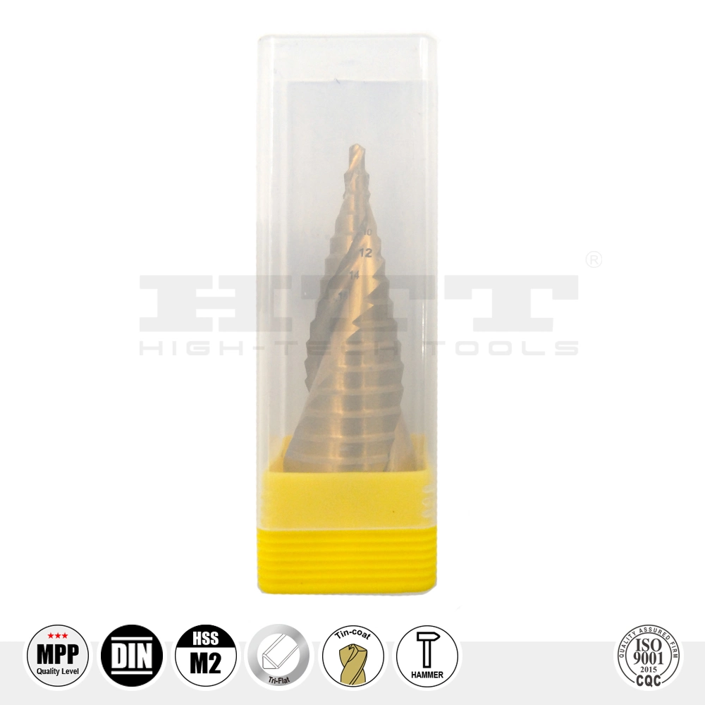 Premium Quality HSS M2 spiral Twist Step Drill Bit Tin-Coated Tri-Flat Shank for Metal Steel Stainless Steel Alloyed Unalloyed Non-Ferrous Metal