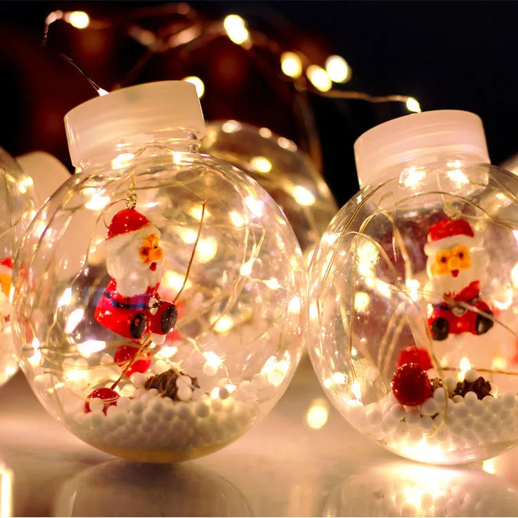 Santa Snowman Window Curtain Christmas Wishing Ball String Lights