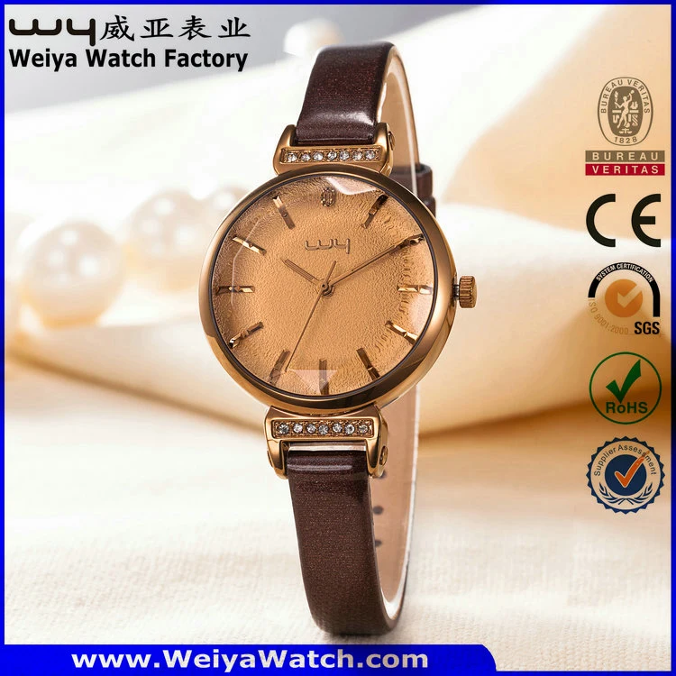 Classic Fashion OEM/ODM Leather Strap Quartz Ladies Watch (Wy-102D)