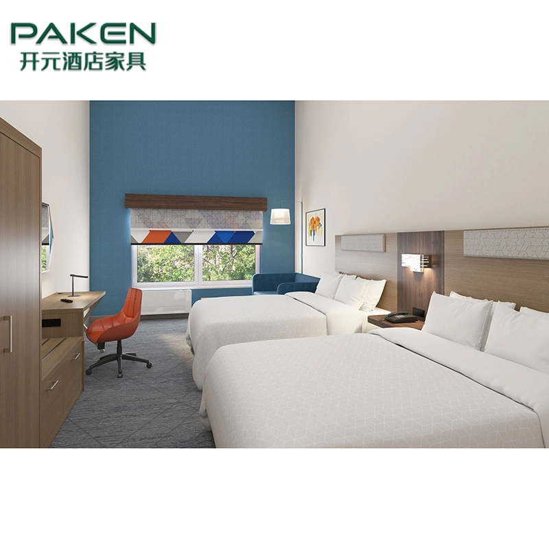 Foshan mayorista personalizados de madera de hospitalidad Habitación Doble juego de cama Queen Size cama tapizado cabecero Grande Hotel Muebles de Dormitorio