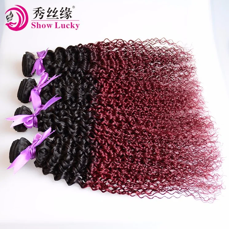 High Quality Brazilian 9A Grade Ombre 1b/99j Red Unprocessed 100% Virgin Brazil Kinky Curly Human Hair Weave