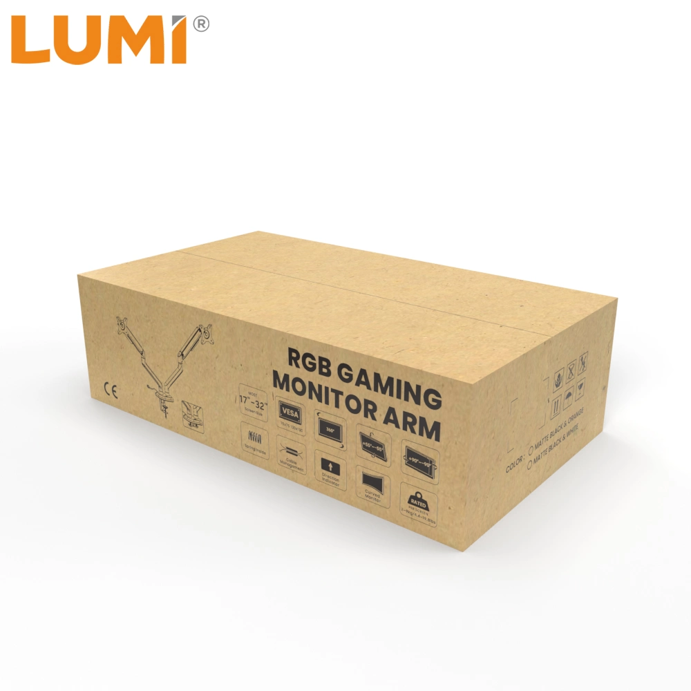 LUMI OEM ODM Dual Office Desktop Mount Verstellbarer Computermonitor Arm mit RGB-Beleuchtung