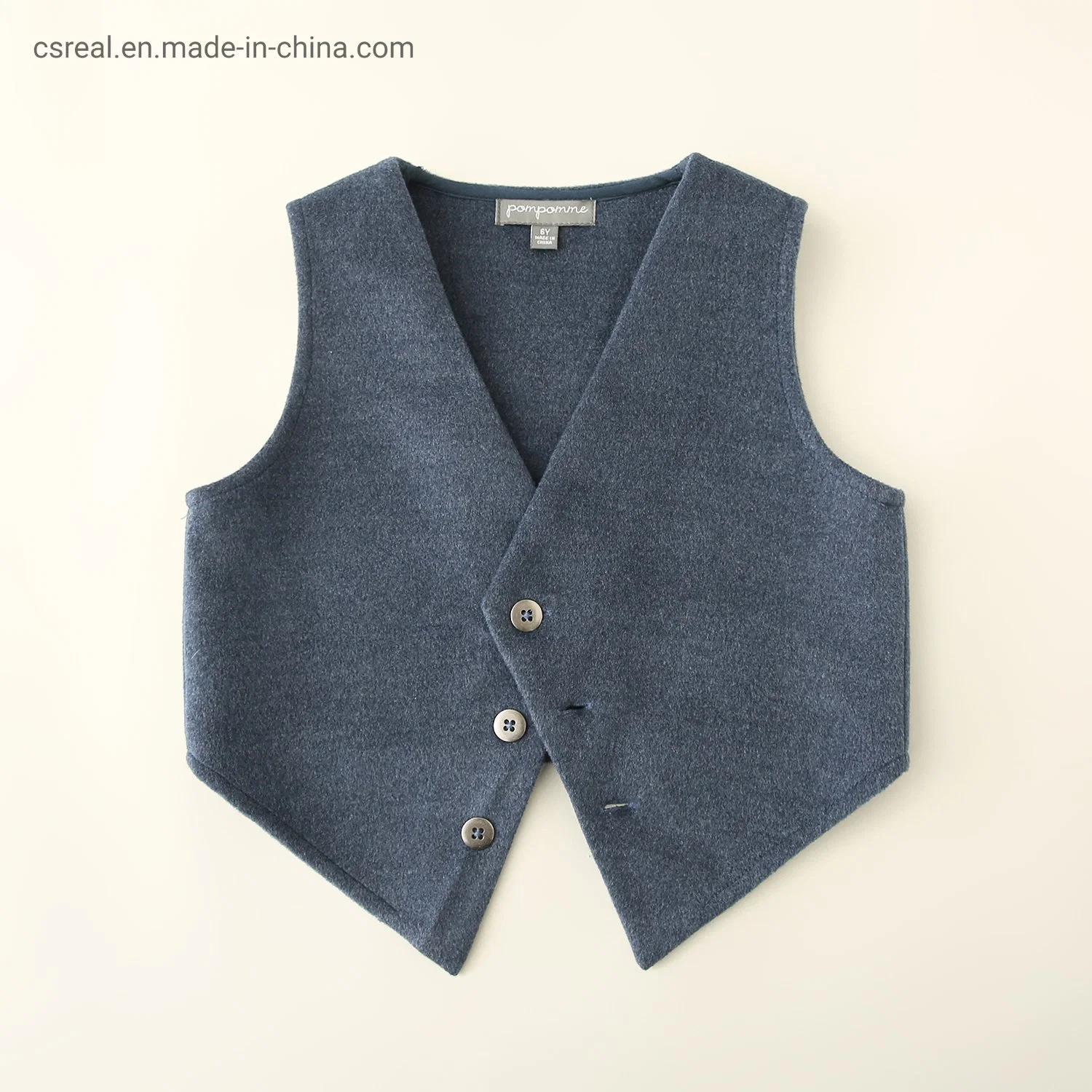 Boy Kids Denim Blue Fleece Vest Clothes Without Lining with Metal Button Placket