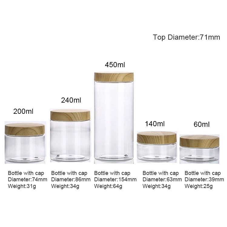 60ML 140ml 200 ml 240 ml 450 ml Crema Facial transparente de plástico PET Jar