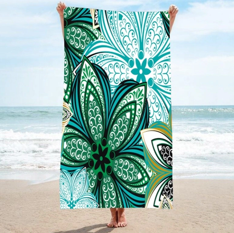 Premium Quick Dry Mandala Tropical Leaves Flowers Printed Suede Microfiber Beach Towel