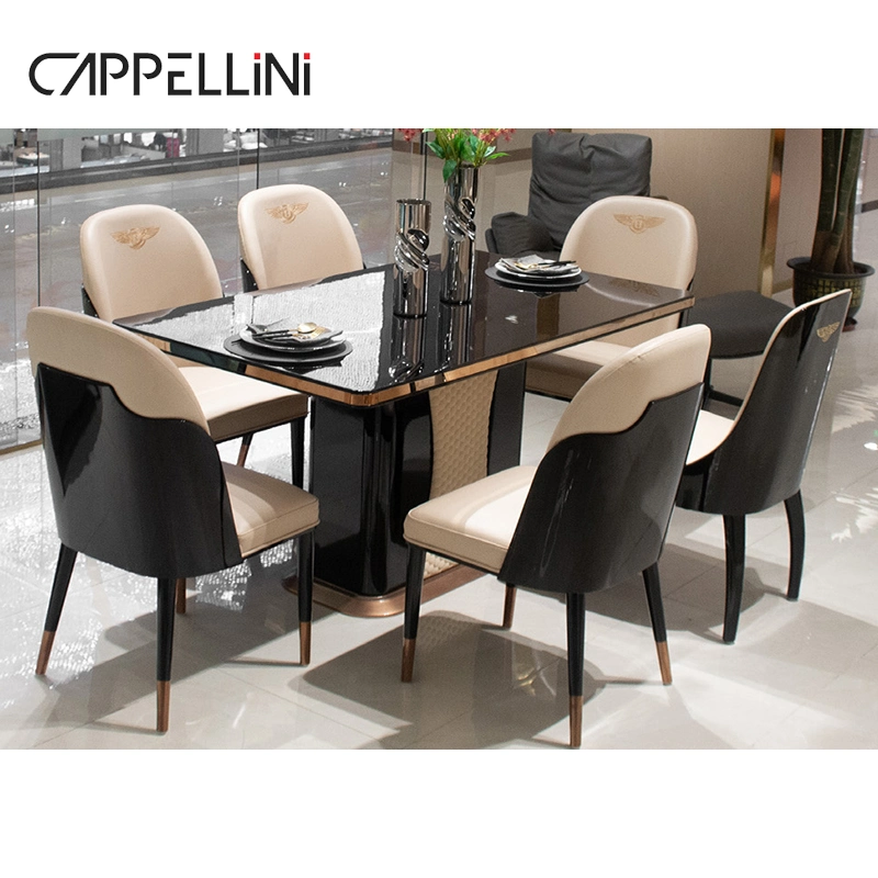 Italiano de lujo comedor de madera conjunto rectángulo moderno 6 asientos Sillas Chapa de madera Muebles de mesa comedor