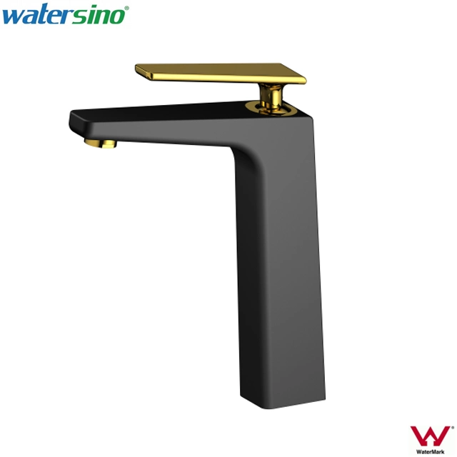 Watermark Square Matte Black Gold Dzr Brass Bathroom Basin Tap