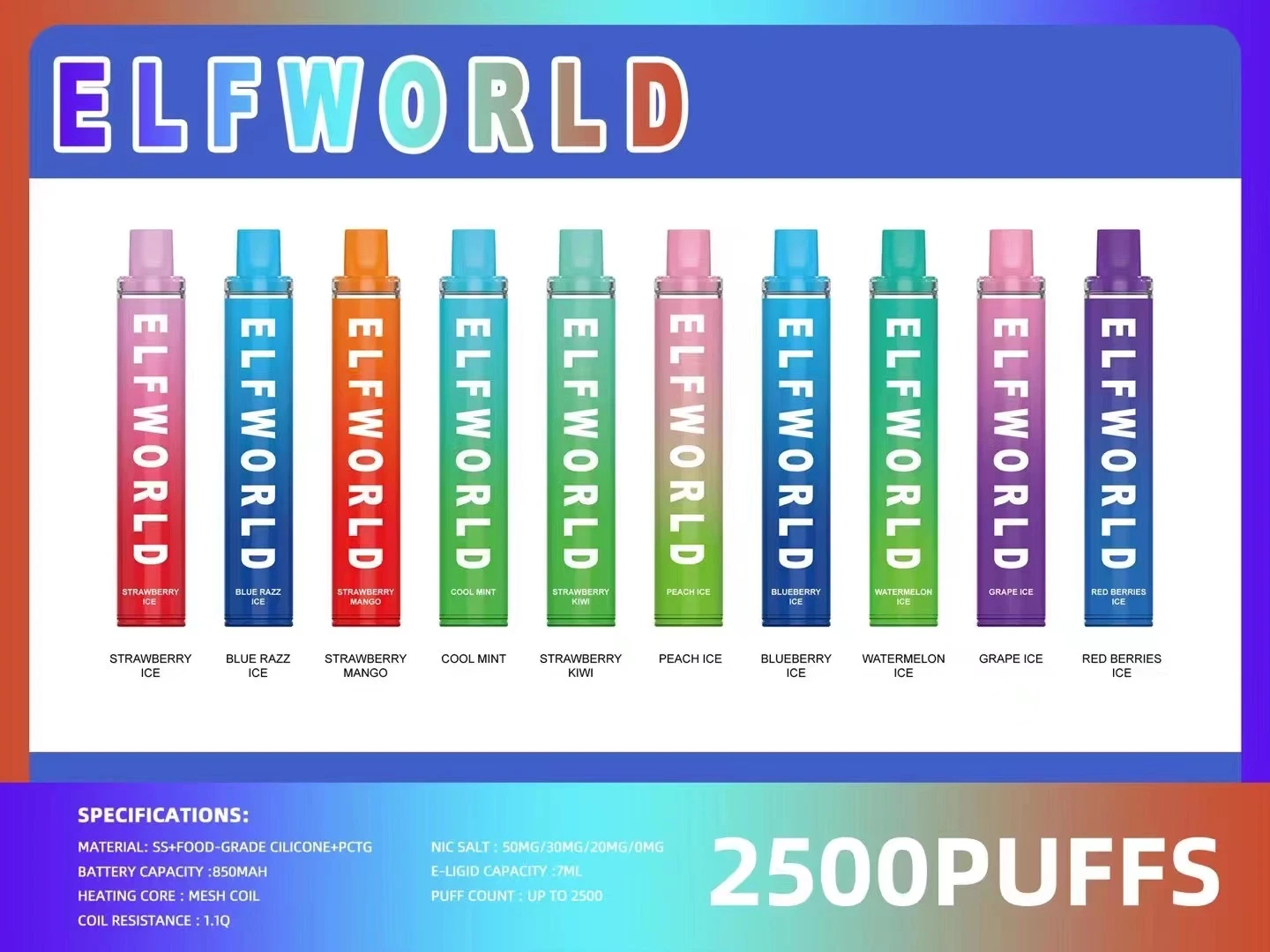 America&prime; S No. 1 Hot Flavor Watermelon Ice Elfworld 2500 Puff Disposable/Chargeable Vape Vs Fume Ultra