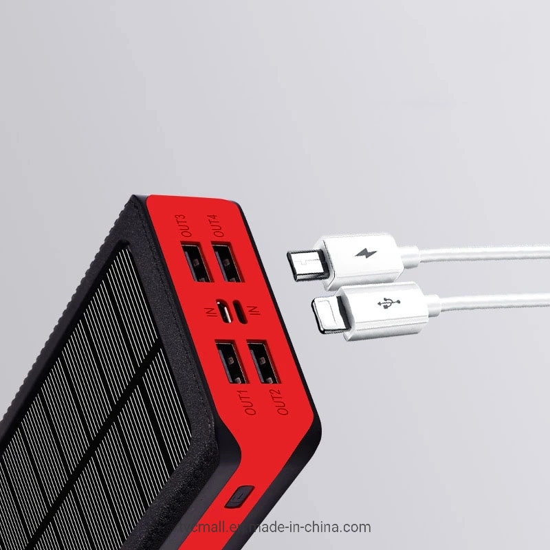 PS900 30.000mAh de energía solar de 4 puertos USB 32 LED Banco Camping Cargador de teléfono de la luz de batería externa (CE) Diplomados - Rojo