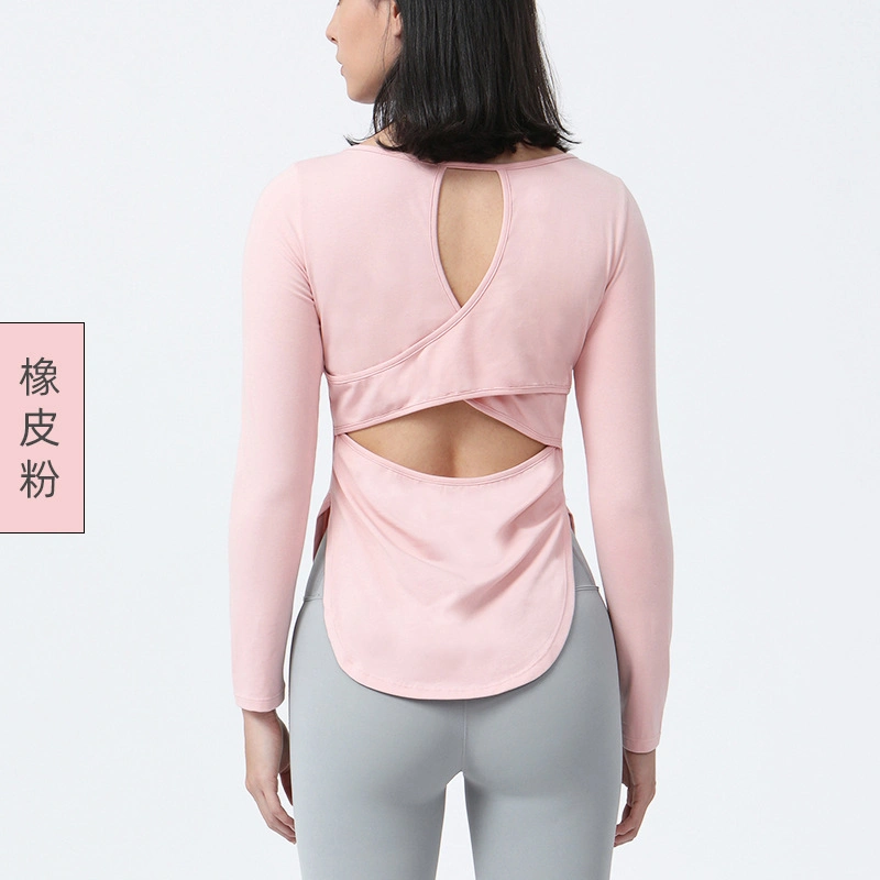 2023 Nuevo rocío -vuelta apretada Yoga femenino Vestido de manga larga - Accesorios de Fitness elástico alto principio T-Shirt