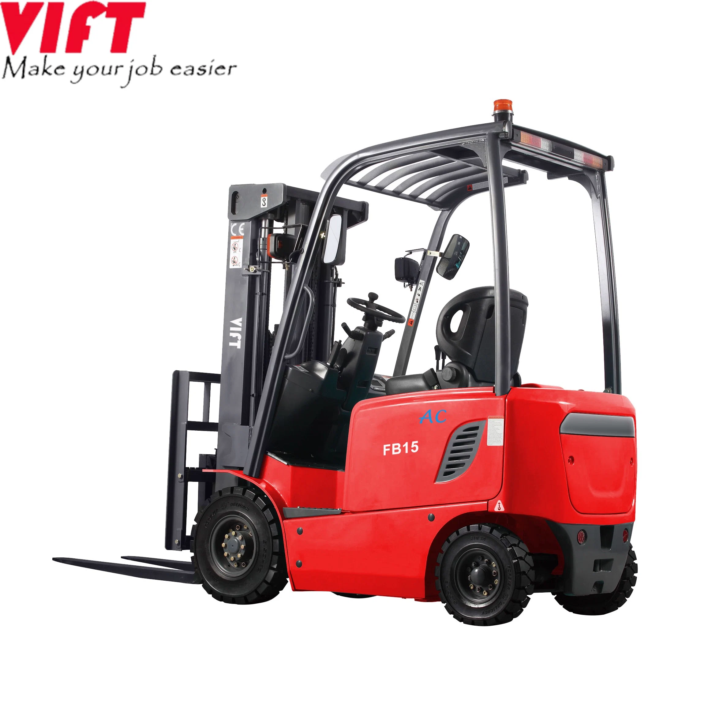 1 Ton Semi Electric Pallet Stacker Mini Electric Forklift with Side Shift, Triplex Mast, Paper Roll Clamp