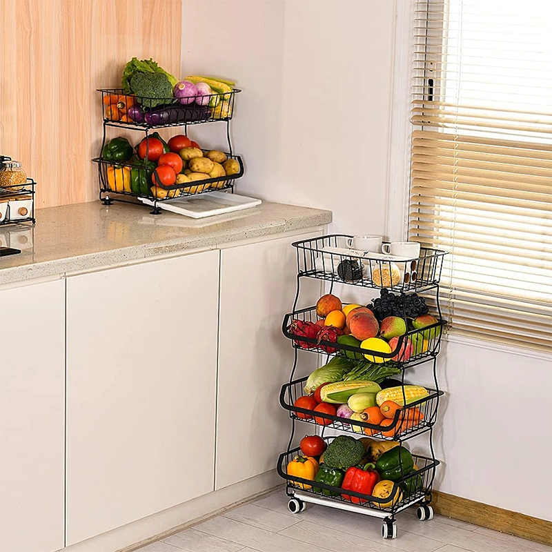 Large Capacity 5 Layers Movable Rotating Kitchen Trolley Carts Vegetable Display Shelves Storage Rack Kitchen Storage