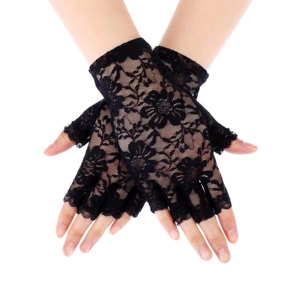 Ladies Short Lace Half Finger Lace Sun Protection Lace Wedding Ball Decoration Gloves