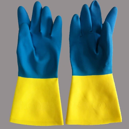 50g-100g 32cm Bicolor Two Color Long Sleeve Work Gloves Construction Working Industrial Rubber Chemical Resistant Safety Latex Gloves