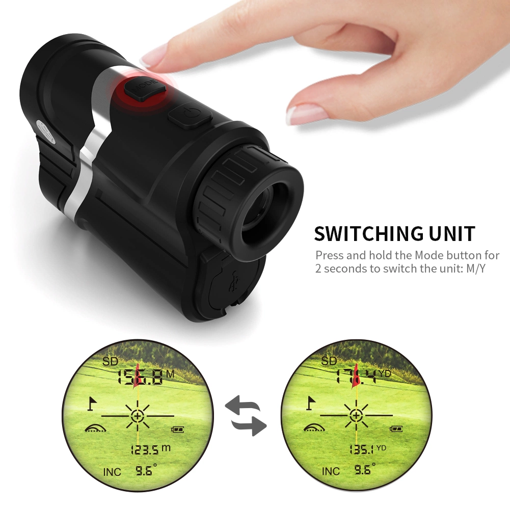 OEM 7*21 Pin Lock Slope Hunting / Bow Mode Laser Measure Distance Meter 600m with Fast Charging