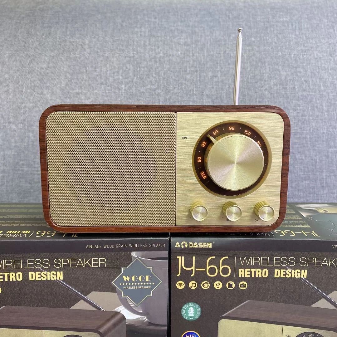 Casa de madera Vintage utiliza Bluetooth estéreo USB Plug-in reproductor de radio antena rodean Super Bass Retro Classic Soundbox Subwoofer