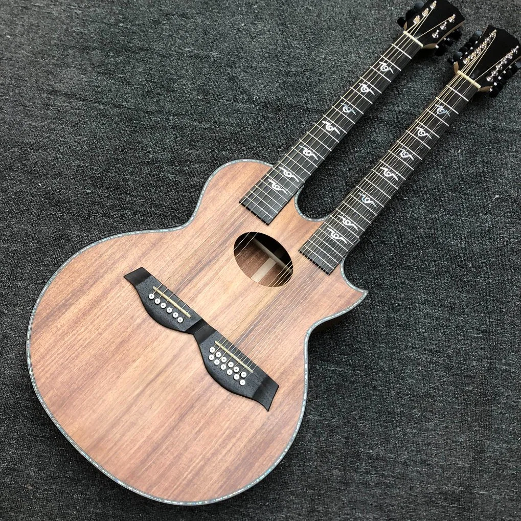 Custom 6/12 Strings New Double Neck Acoustic Guitar Richie Sambora Doubleneck Koa Wood Electric Acoustic Guitar