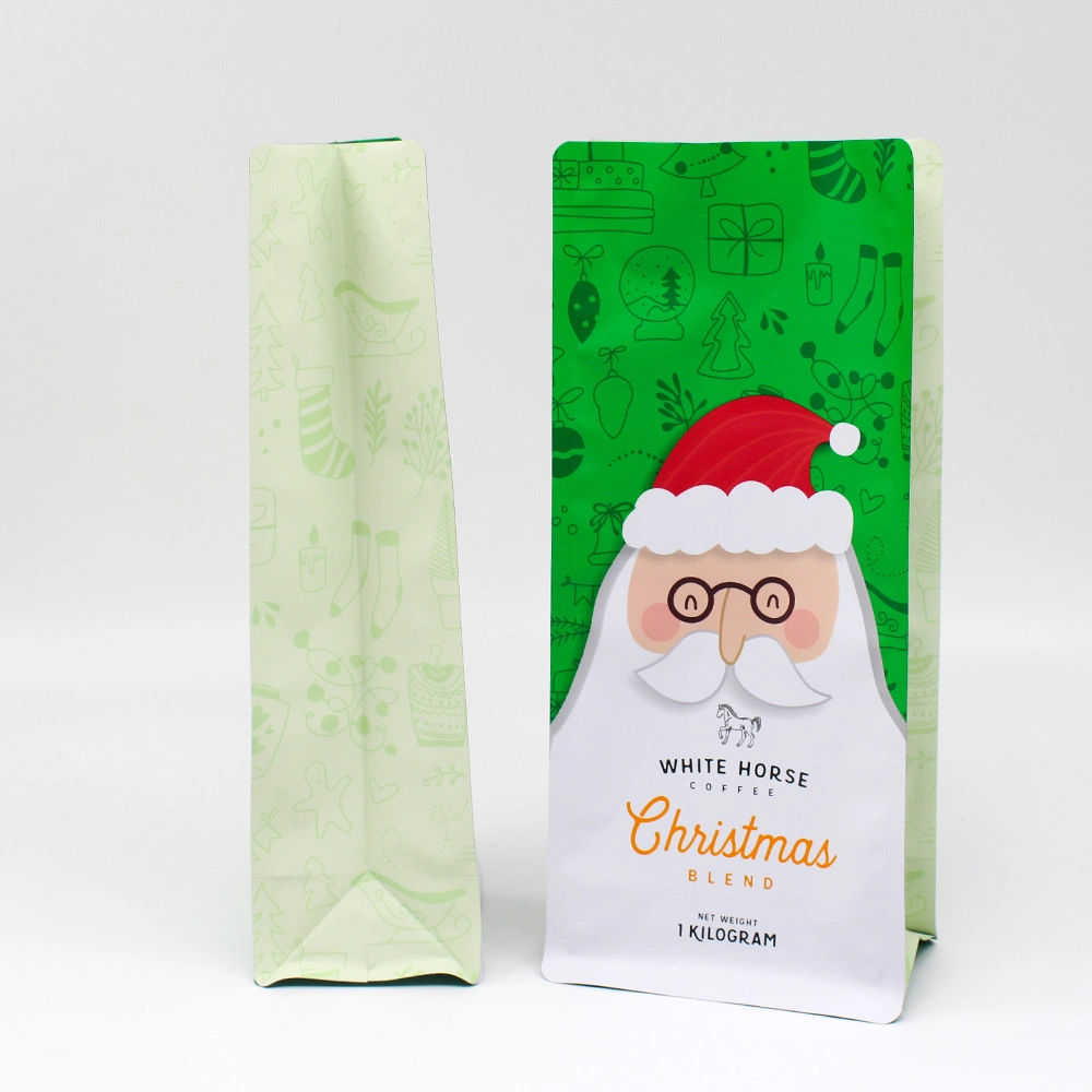 Custom Printed Food Grade Plastic Cafe Embalaje de café Zipper Bag Bolsa de embalaje de ziplock con válvula de plástico Bolsa de regalo de Navidad Bolsa de café temática