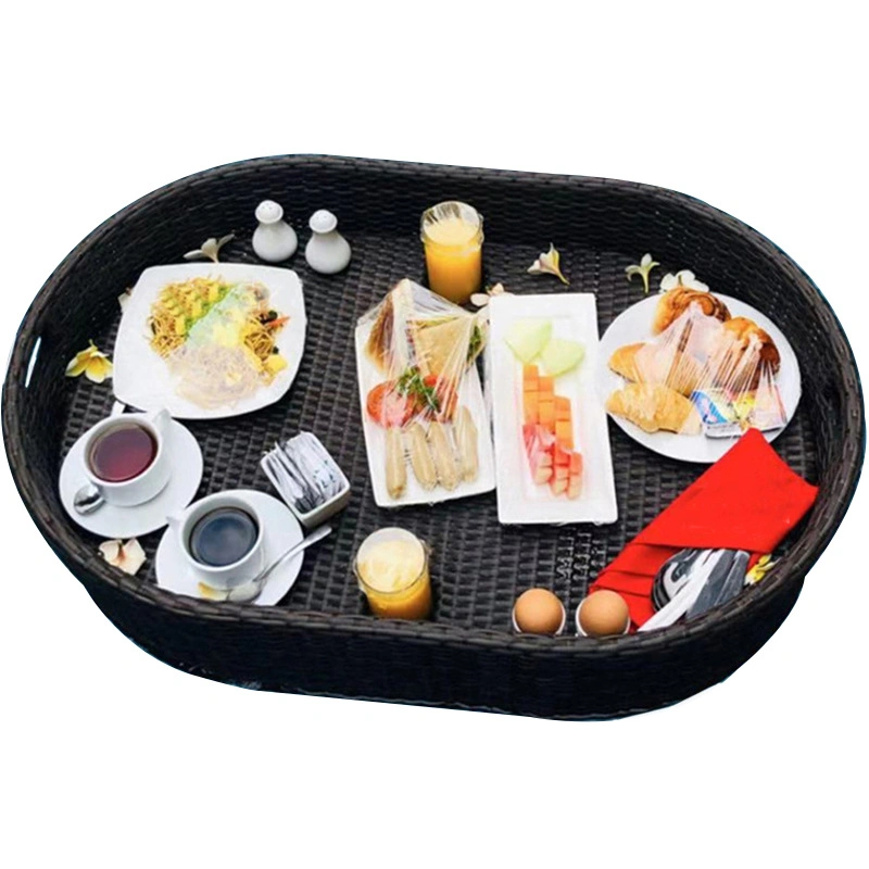 Water Food Rattan Serving Tray Floating Breakfast Tray for Swimming Pool