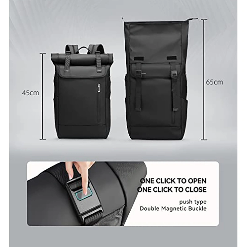 Custom Large Waterproof Expandable Commuter Travel Roll-Top Laptop Backpack with USB Charger