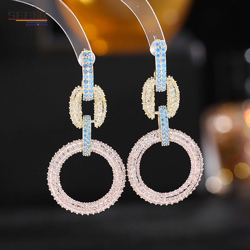 S925 la aguja de plata de enclavamiento de zirconio Hoop Earrings