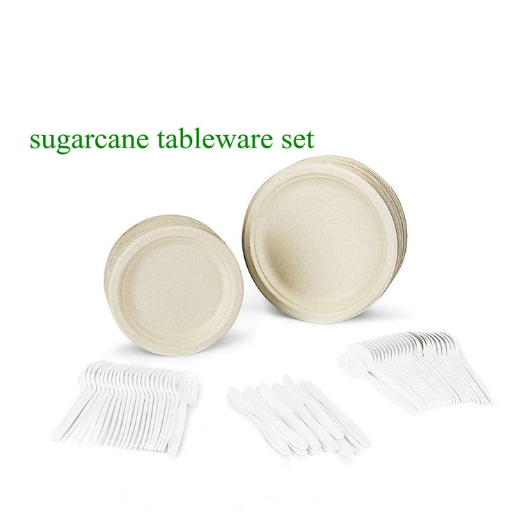 Natural Sugarcane Pulp Dinner Tableware Set Cutlery and Plate Set