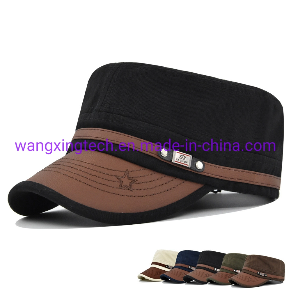 Wholesale Leather Brim Flat Hat Baseball Cap Embroidered Sunshade Metal Label Hat Fashion Mens Women