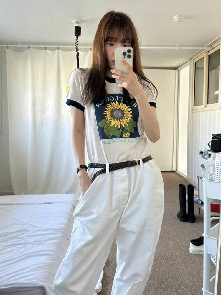 Sunflower Short Sleeve Top Corea del Sur Dongdaemun Nueva Primavera de mujeres Estilo camiseta Verano