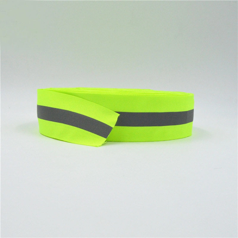 High Intensity Quality Fluorescent Green Printed Safety Nylon Strip Interwoven Elastic Strap