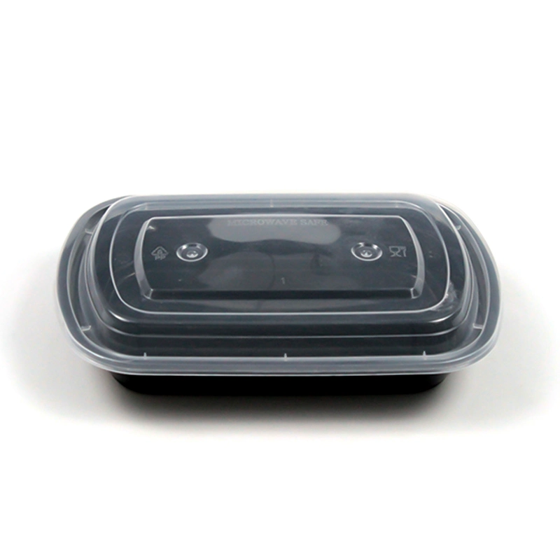 Takeaway Disposable Plastic Tableware 225mm Length PP Plastic Black Box with Clear Lid Customizble