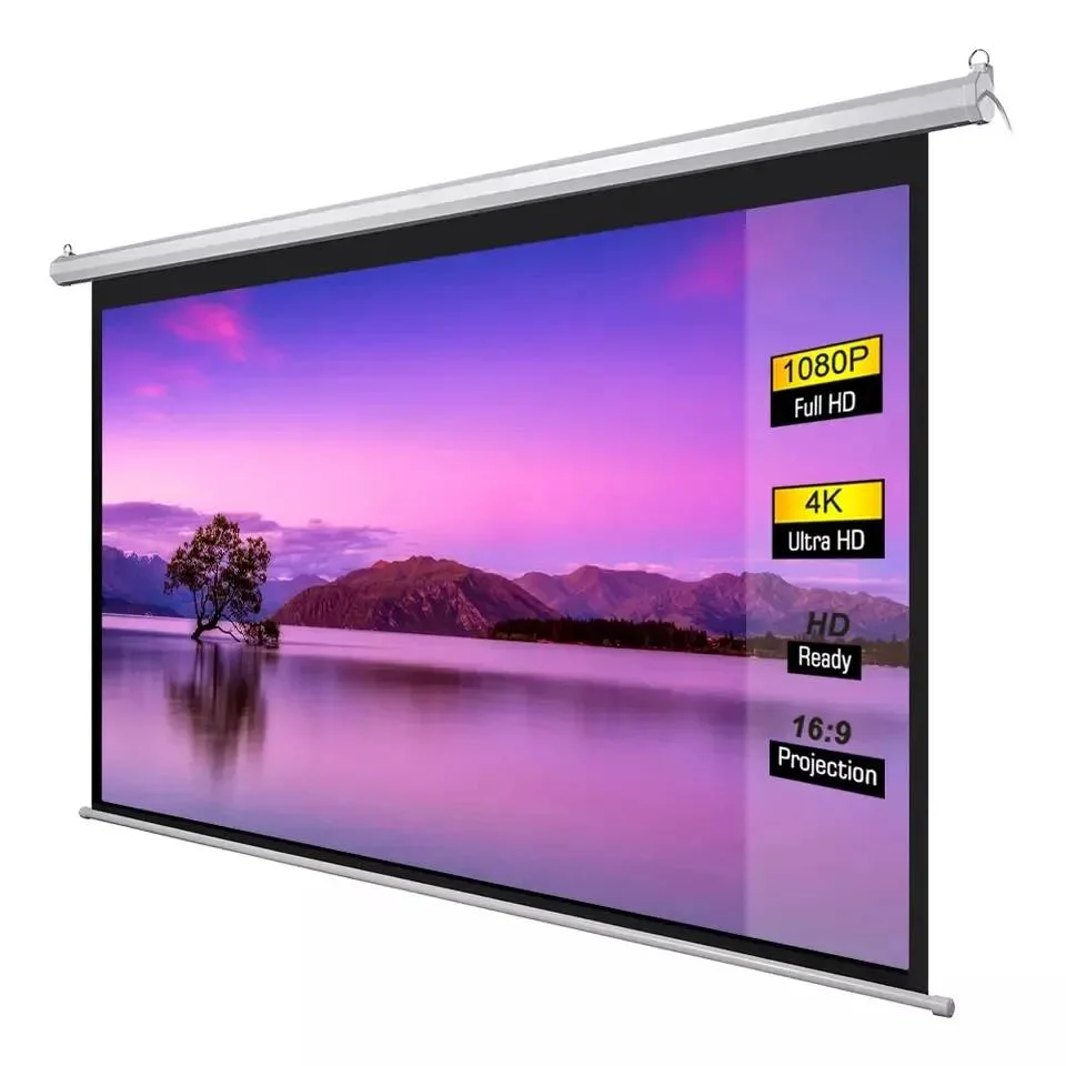 100" 16: 9 Home Movie Electric Projection Screen Matte White Pull Down Projector