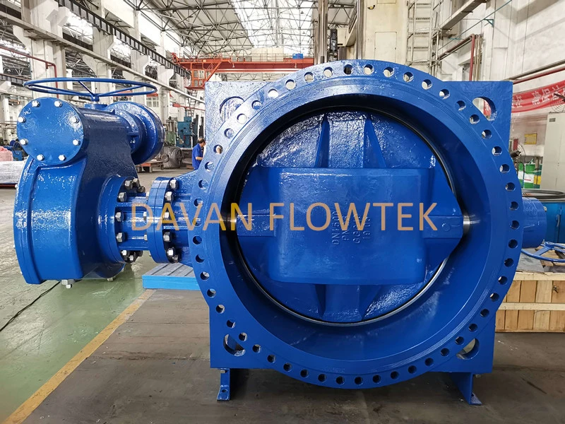 OEM En593 Double Eccentric Flanged Connection Blue Ductile Iron Ggg50 Pn16 Gear Operated Butterfly Valve Industrial Valve