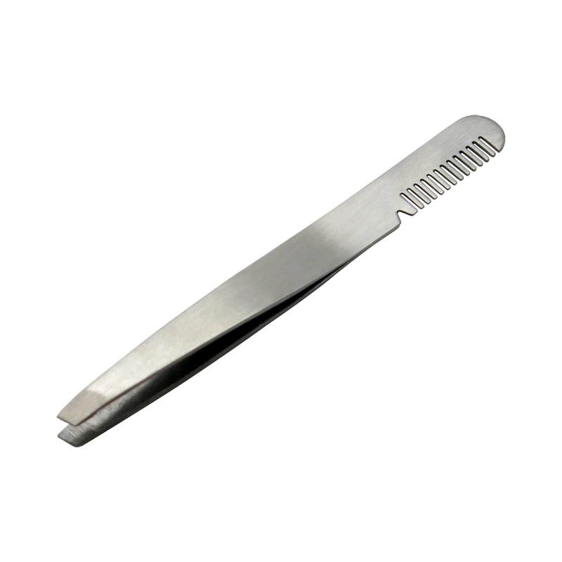 New Designed Slant Tip with Eyebrow Comb Tweezers