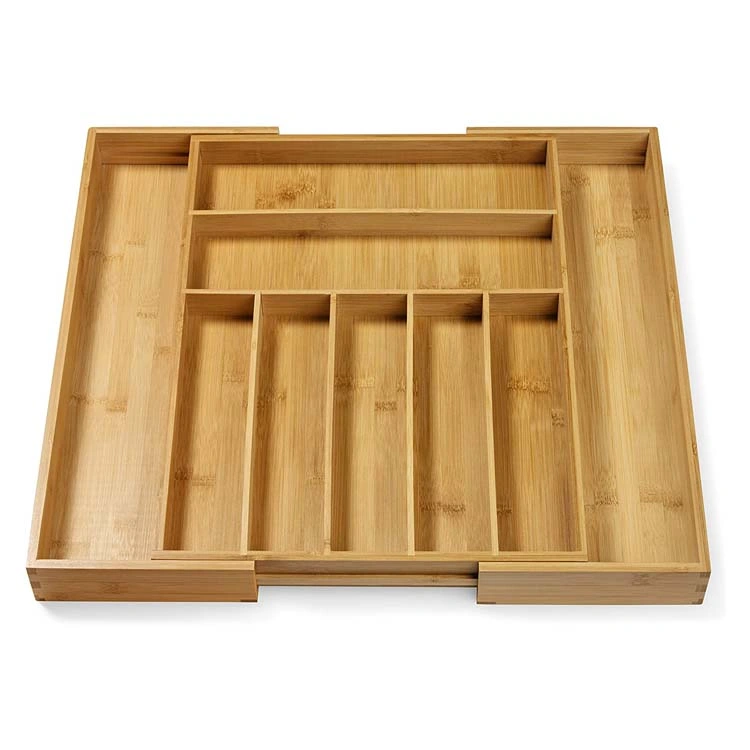 Cutlery Tray Desk Drawer Organizer Silverware Holder Bamboo Wood Utensil Storage Box