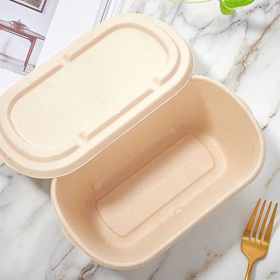 Microwaveable Rectangular Disposable Food Container Bagasse Pulp Packing Box Lunch Box Food Box with Lid