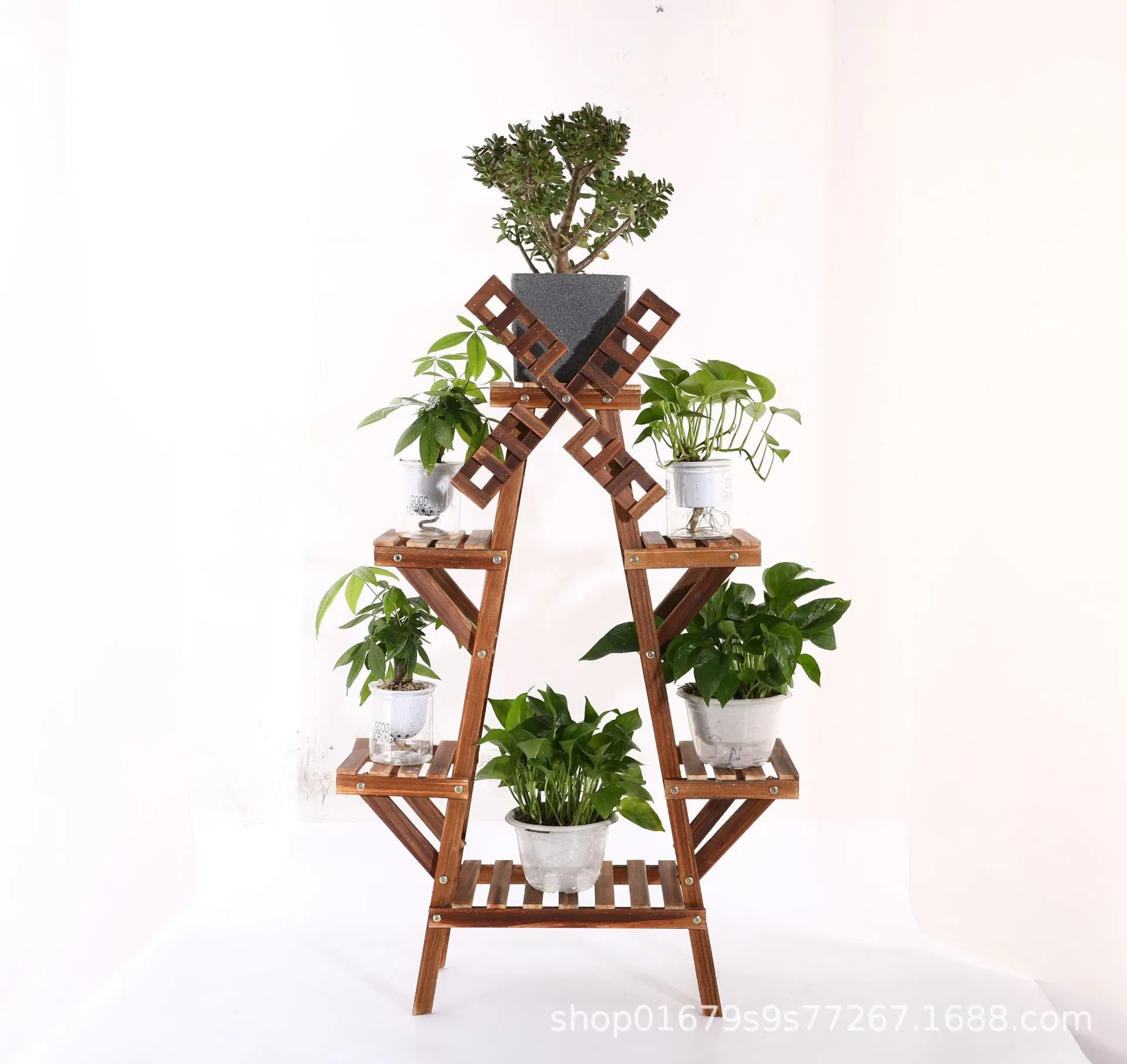 Flower Pot Holder Display Potted Rack Wood Plant Stand for Indoor and Outdoor Used with Flower Green Plant Beech Wood Floor