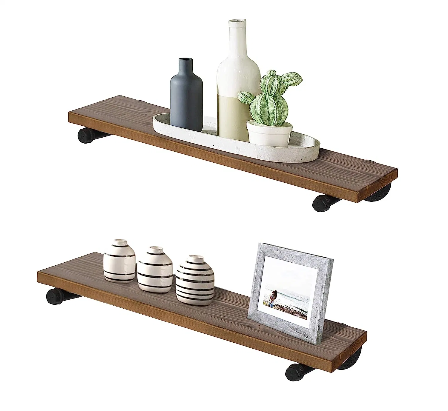 Floating Shelves Wall Mounted 2 Set, Bathroom Shelf with Rail, Decorative Storage Shelves for Kitchen