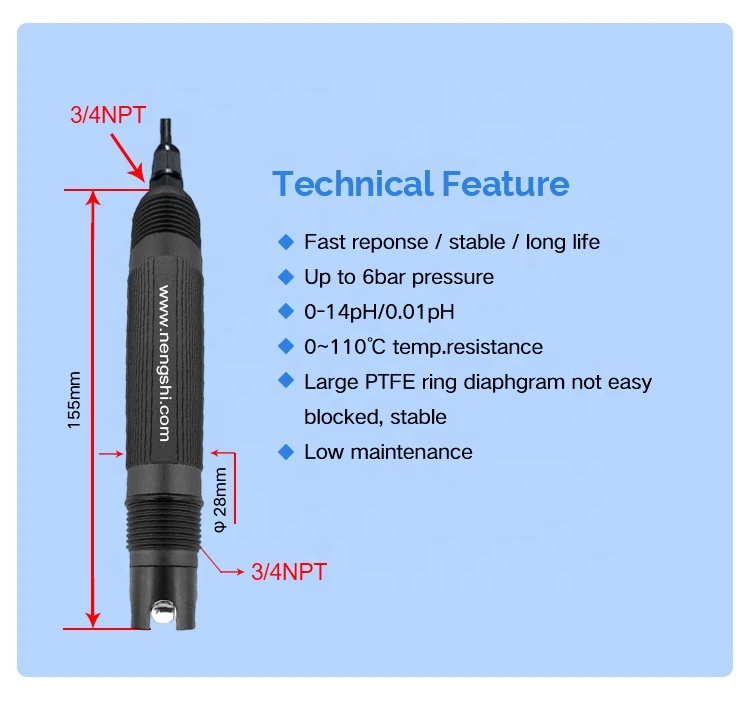 Online Industrial Glass pH Electrode pH Probe pH Sensor for Fermentation with High Accuracy